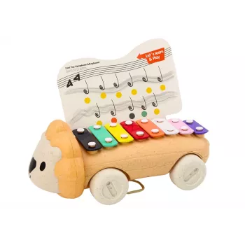 LEAN TOYS Liūtų cimbolai ant ratukų velkamas muzikinis žaislas mažyliams, spalvingas edukacinis instrumentas