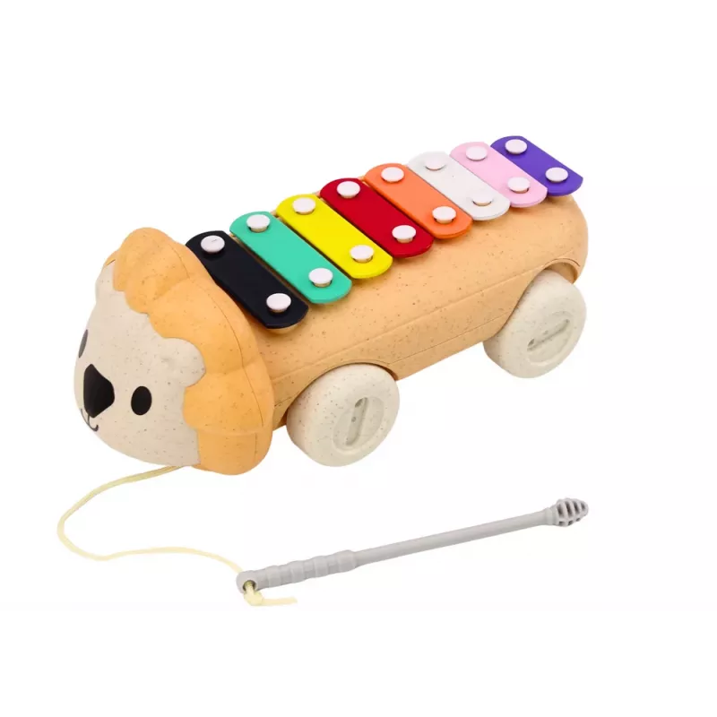LEAN TOYS Liūtų cimbolai ant ratukų velkamas muzikinis žaislas mažyliams, spalvingas edukacinis instrumentas