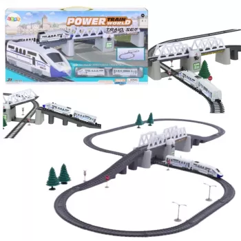 LEAN TOYS elektrinis traukinio rinkinys su pakeliamuoju tiltu ir 366 cm bėgiais