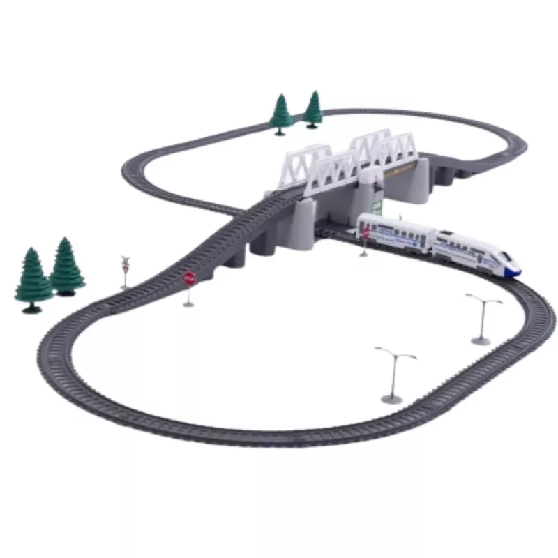 LEAN TOYS elektrinis traukinio rinkinys su pakeliamuoju tiltu ir 366 cm bėgiais