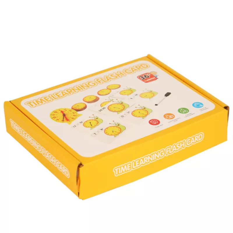 LEAN TOYS edukacinis mokomasis laikrodžio rinkinys su sausai trinamuoju žymekliu ir užduočių kortelėmis