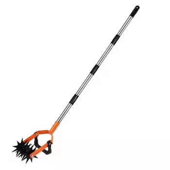 LEAN TOYS rotacinis sodo ravėtuvas su teleskopine rankena, 5 žvaigždės formos dantukų, reguliuojamas 90-150 cm, žalias/juodas