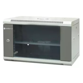 EMITER EM/AP6406 19 colių 6U sieninis tinklo spintos korpusas, 600x450x370 mm, grūdinto stiklo durelės, plieninis, juodas