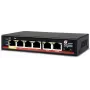 GETFORT GF-106D-4P-65 6 prievadų Fast Ethernet PoE+ komutatorius su 4 PoE prievadais ir 2 magistralės prievadais, 65W biudžetas, metalinis darbalaukio korpusas