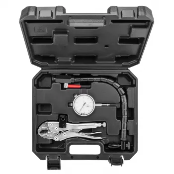 NEO TOOLS TOP-11-130 Stabdžių disko radialinio išmetimo tikrinimo rinkinys su 0,01 mm ciferblato indikatoriumi, 60 kg magnetiniu pagrindu, lanksčia svirtimi
