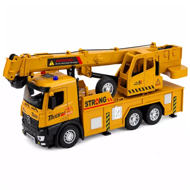 LEAN TOYS 1:12 RC sunkvežimis su kranu - metalinis kabinos korpusas, šviesos, garsai, 2.4GHz 8 kanalų nuotolinio valdymo pultas
