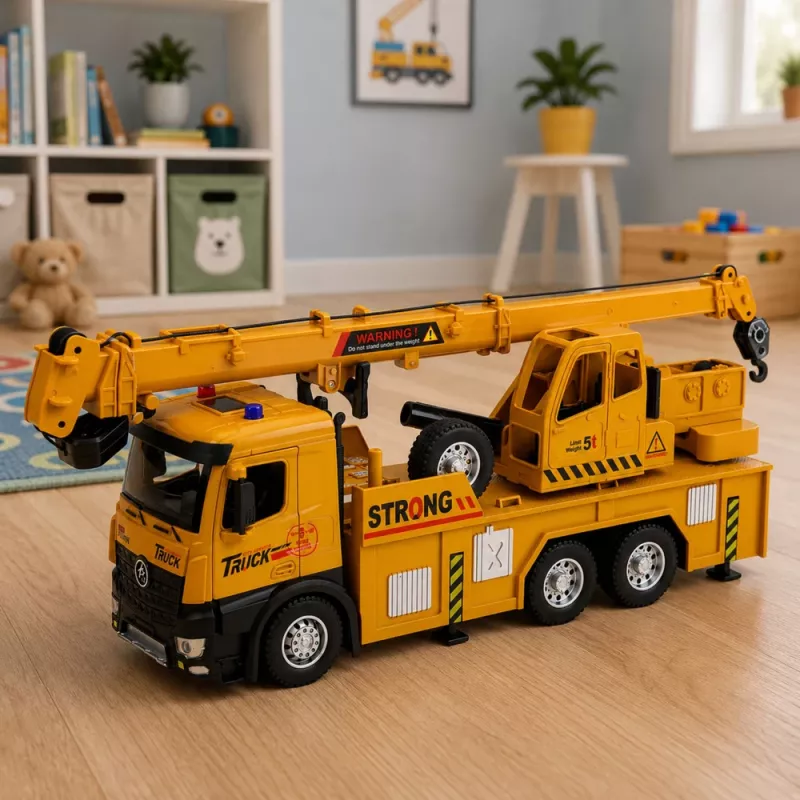 LEAN TOYS 1:12 RC sunkvežimis su kranu - metalinis kabinos korpusas, šviesos, garsai, 2.4GHz 8 kanalų nuotolinio valdymo pultas