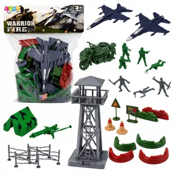 LEAN TOYS Karinis rinkinys Kareivių figūrėlės Karinės transporto priemonės Bokšto aksesuarai 72 vnt.