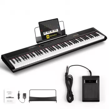 Artesia Performer 88 klavišų pusiau svertinis skaitmeninis pianinas su garsiakalbiais, garso pedalais ir USB MIDI - juodas