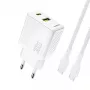 Dudao A27TCEU PD 30W GaN USB-A USB-C sieninis įkroviklis su USB-C kabeliu - Baltas