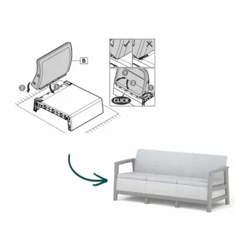 KETER Sodo sofa trivietė Scandi Linea 3 vietų sofa šviesiai pilka/tamsiai plieno pilka