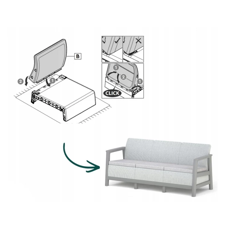 KETER Sodo sofa trivietė Scandi Linea 3 vietų sofa šviesiai pilka/tamsiai plieno pilka