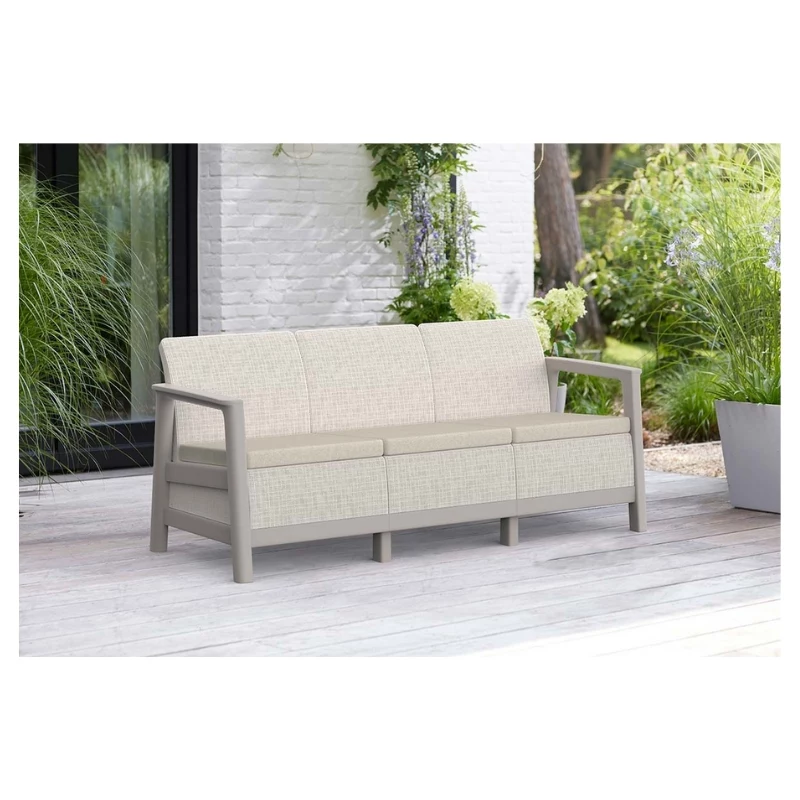 KETER Sodo sofa trivietė Scandi Linea 3 vietų sofa akmenų pilka/šviesiai smėlio spalvos