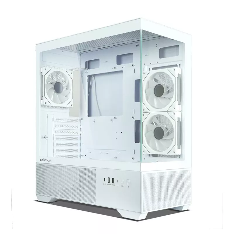 Zalman CHRONIX V2 baltas ATX vidutinio bokšto kompiuterio korpusas su 3 x 120mm ARGB ventiliatoriais, grūdinto stiklo šonine plokšte