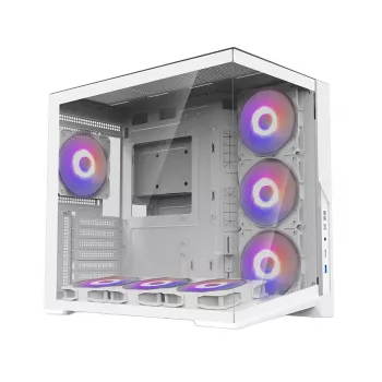 Zalman D40 baltas ATX vidutinio bokšto korpusas su 7 ARGB ventiliatoriais ir grūdintu stiklu