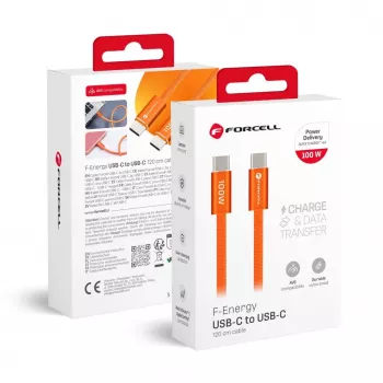 Forcell Kabelis USB C į USB C Forcell F-Energy QC4.0 PD 5A 100W Cafule Spalva 1,2 m ACYH23 oranžinė