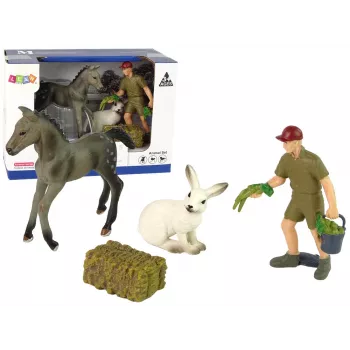 LEAN TOYS gyvūnų figūrėlių rinkinys arklys pilkas kiškis ūkininkas