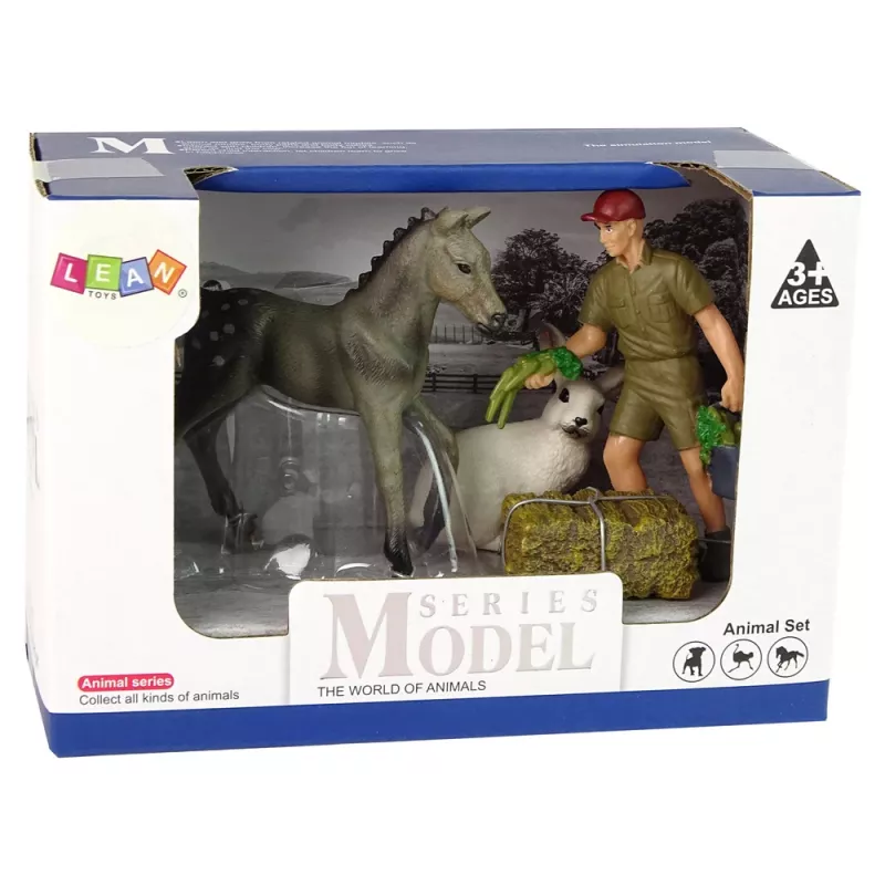 LEAN TOYS gyvūnų figūrėlių rinkinys arklys pilkas kiškis ūkininkas