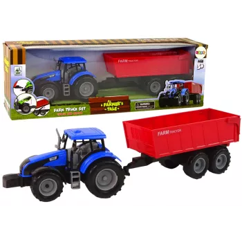 LEAN TOYS Traktorius su priekaba, žemės ūkio transporto priemonė, ūkis, mėlyna