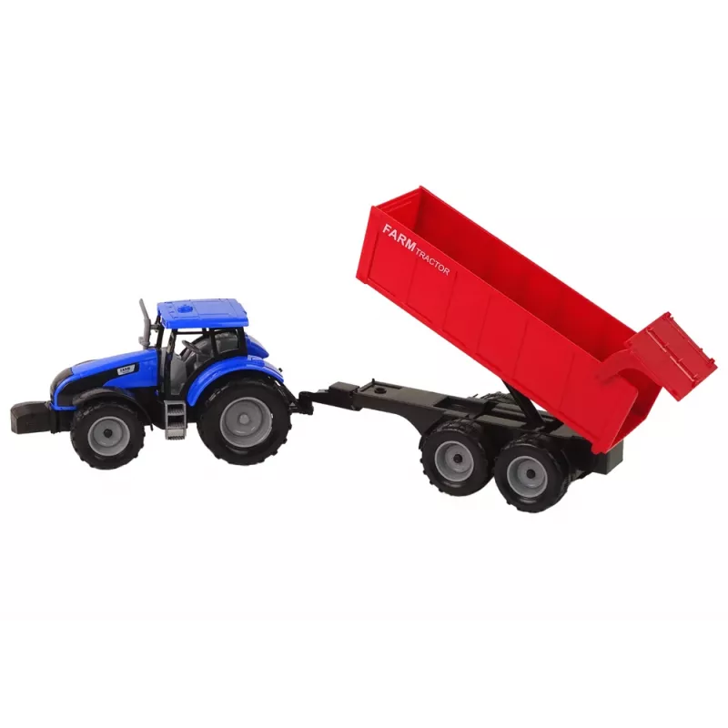LEAN TOYS Traktorius su priekaba, žemės ūkio transporto priemonė, ūkis, mėlyna