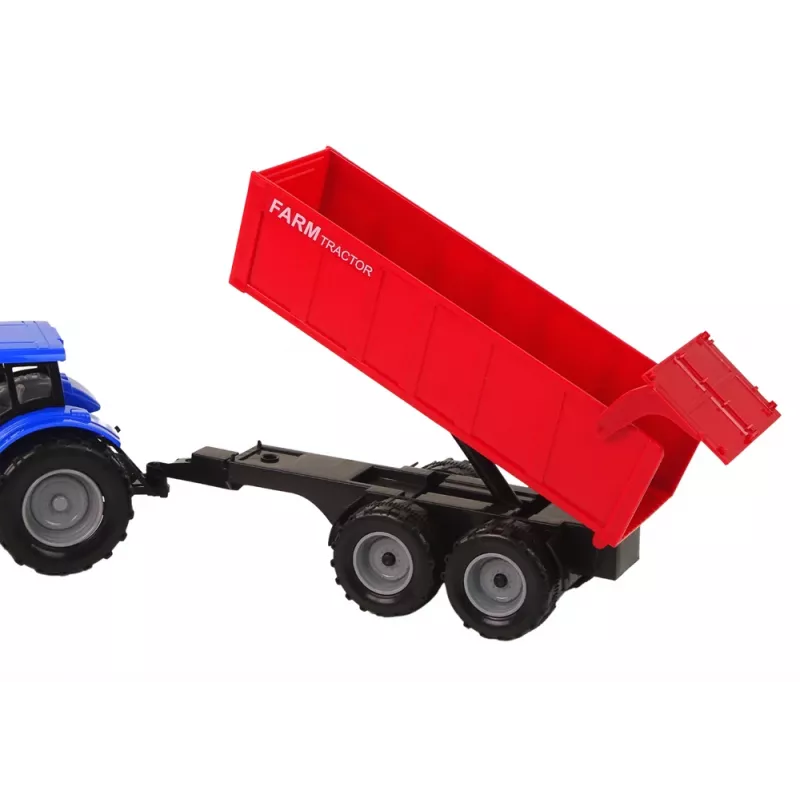 LEAN TOYS Traktorius su priekaba, žemės ūkio transporto priemonė, ūkis, mėlyna