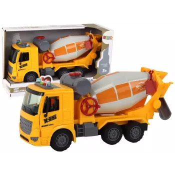 LEAN TOYS Betono maišyklės sunkvežimis su sukama kriauše, garsas, šviesa, geltonas 1:16