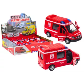 LEAN TOYS gaisrinė mašina 1:32 atidaromos durys šviesos garsai pavara raudona