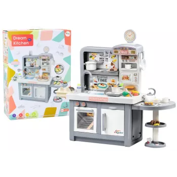 LEAN TOYS Svajonių virtuvė vaikams su šviesomis, garsais, garo efektu ir priedais, pilka