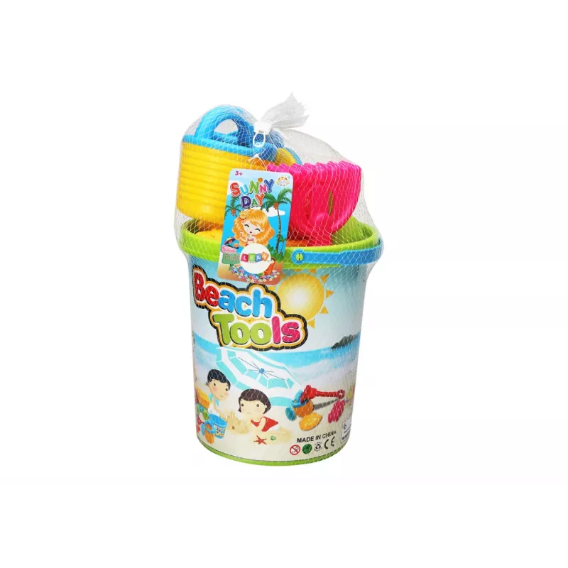 LEAN TOYS Smėlio žaislų rinkinys, kibiras, smulkintuvas, laistytuvas, spalvotos formelės