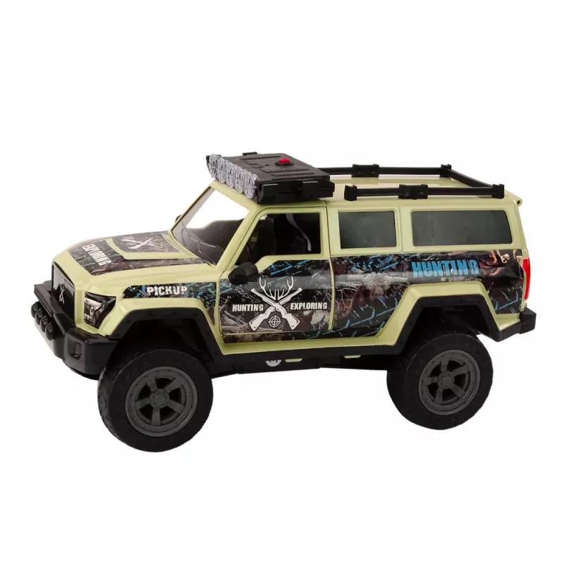 LEAN TOYS Beždžionių medžioklės automobilis Hunter Bear su šviesomis ir garsais, smėlio spalvos