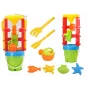 LEAN TOYS 18546 Smėlio žaislų rinkinys su dideliu malūnėliu, kibiru ir spalvotomis formelėmis – 7 dalių paplūdimio ir smėlio dėžės žaidimų rinkinys vaikams nuo 12 mėnesių