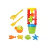 LEAN TOYS 18546 Smėlio žaislų rinkinys su dideliu malūnėliu, kibiru ir spalvotomis formelėmis – 7 dalių paplūdimio ir smėlio dėžės žaidimų rinkinys vaikams nuo 12 mėnesių