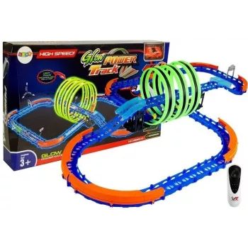 LEAN TOYS lenktynių trasa, šviečianti tamsoje, su kilpomis ir nuotolinio valdymo automobiliu