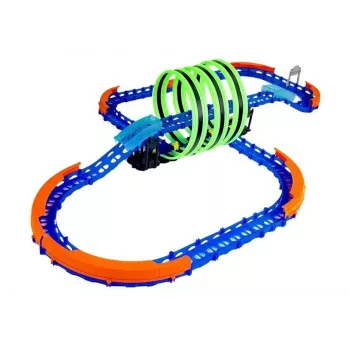 LEAN TOYS lenktynių trasa, šviečianti tamsoje, su kilpomis ir nuotolinio valdymo automobiliu