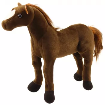 LEAN TOYS Pliušinis arklys Pliušinis žaislas Talismanas Glostomas žaislas Tamsiai ruda 40cm x 37cm