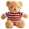 LEAN TOYS Pliušinis maskotas minkštas žaislas meškiukas dryžuotais marškinėliais kreminės spalvos 32cm