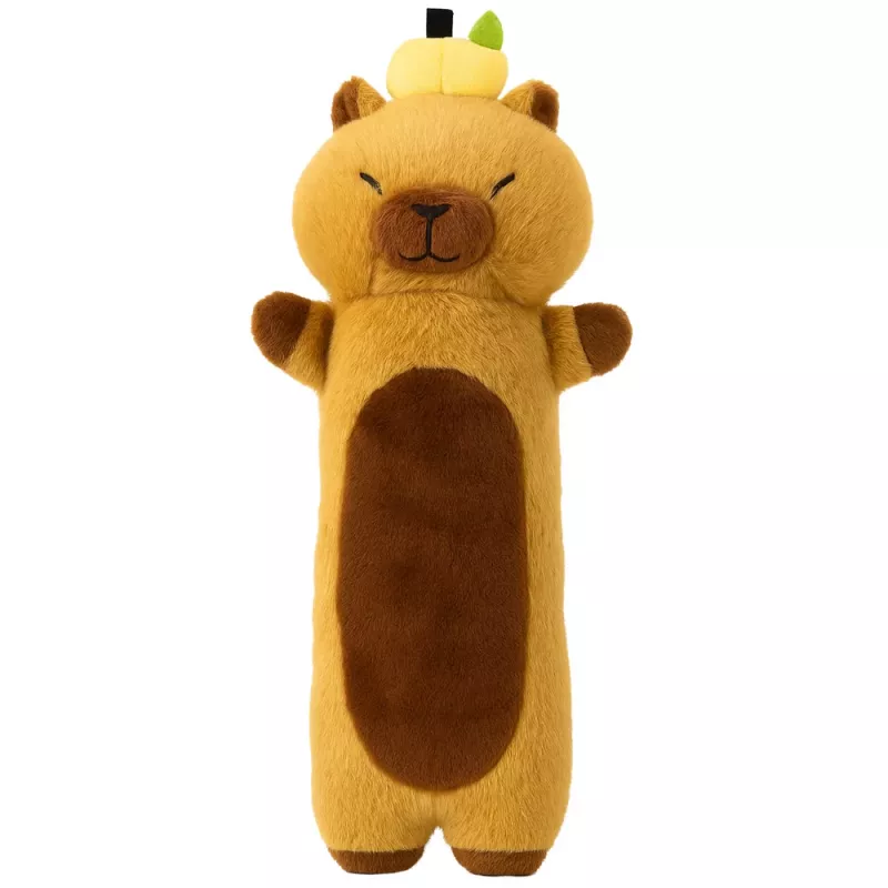 LEAN TOYS pliušinis kapibara talismanas su vaisių pailga pagalvėle-ruliu, rudas, 45cm