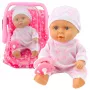 LEAN TOYS Lėlė kūdikis nešynėje su pižama, kepurėle ir čiulptuku, rožinė