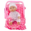 LEAN TOYS Lėlė kūdikis nešynėje su pižama, kepurėle ir čiulptuku, rožinė