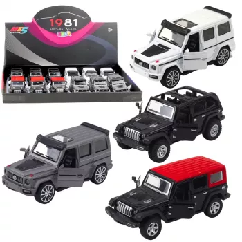LEAN TOYS Off-road SUV automobilis Metal Pull-Back Drive Opening Doors Mix