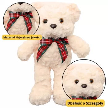 LEAN TOYS Pliušinis maskotas minkštas žaislas meškiukas su kaspinu baltas 30cm