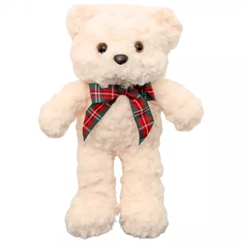 LEAN TOYS Pliušinis maskotas minkštas žaislas meškiukas su kaspinu baltas 30cm