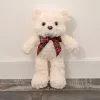 LEAN TOYS Pliušinis maskotas minkštas žaislas meškiukas su kaspinu baltas 30cm