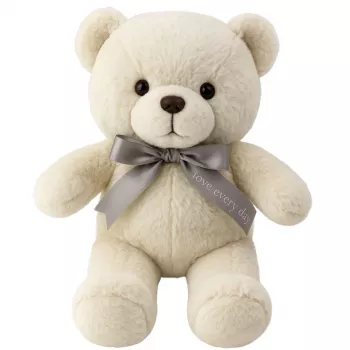 LEAN TOYS Pliušinis maskotas, minkštas žaislas meškiukas su kaspinu Happy Every Day Baltas 55cm