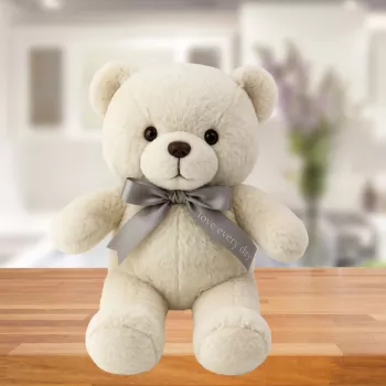 LEAN TOYS Pliušinis maskotas, minkštas žaislas meškiukas su kaspinu Happy Every Day Baltas 55cm