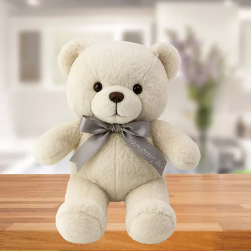 LEAN TOYS Pliušinis maskotas, minkštas žaislas meškiukas su kaspinu Happy Every Day Baltas 55cm
