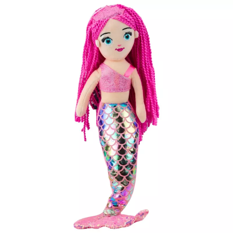 LEAN TOYS pliušinis undinėlės minkštas žaislas su holografine uodega, rožinis, 48 cm