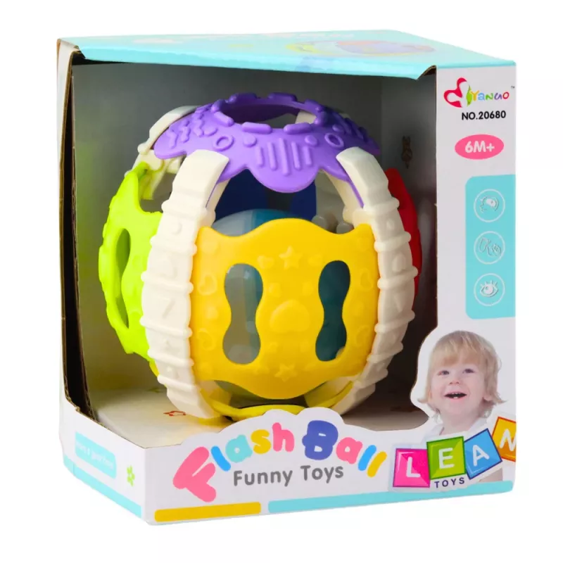 LEAN TOYS Jutiklinis kamuolys kūdikiams, guminis, su šviesomis ir garsais, spalvotas