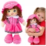 LEAN TOYS Skudurinė lėlė Minkštas žaislas Langelių rašto suknelė Rožinė 35 cm