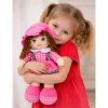 LEAN TOYS Skudurinė lėlė Minkštas žaislas Langelių rašto suknelė Rožinė 35 cm